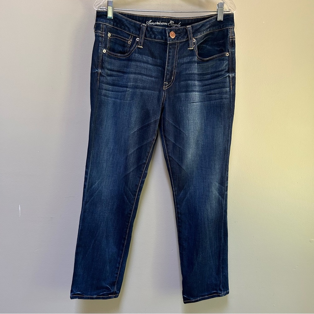 AEO~ Dark Wash Slouchy Stretch Denim Ankle Jeans 7037 in size 8